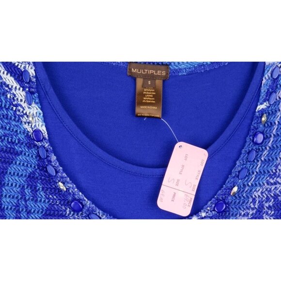Multiples Top Womens Size Small Blue Beaded Scoop Neck 3/4 Sleeve Layered Mesh - Picture 8 of 11